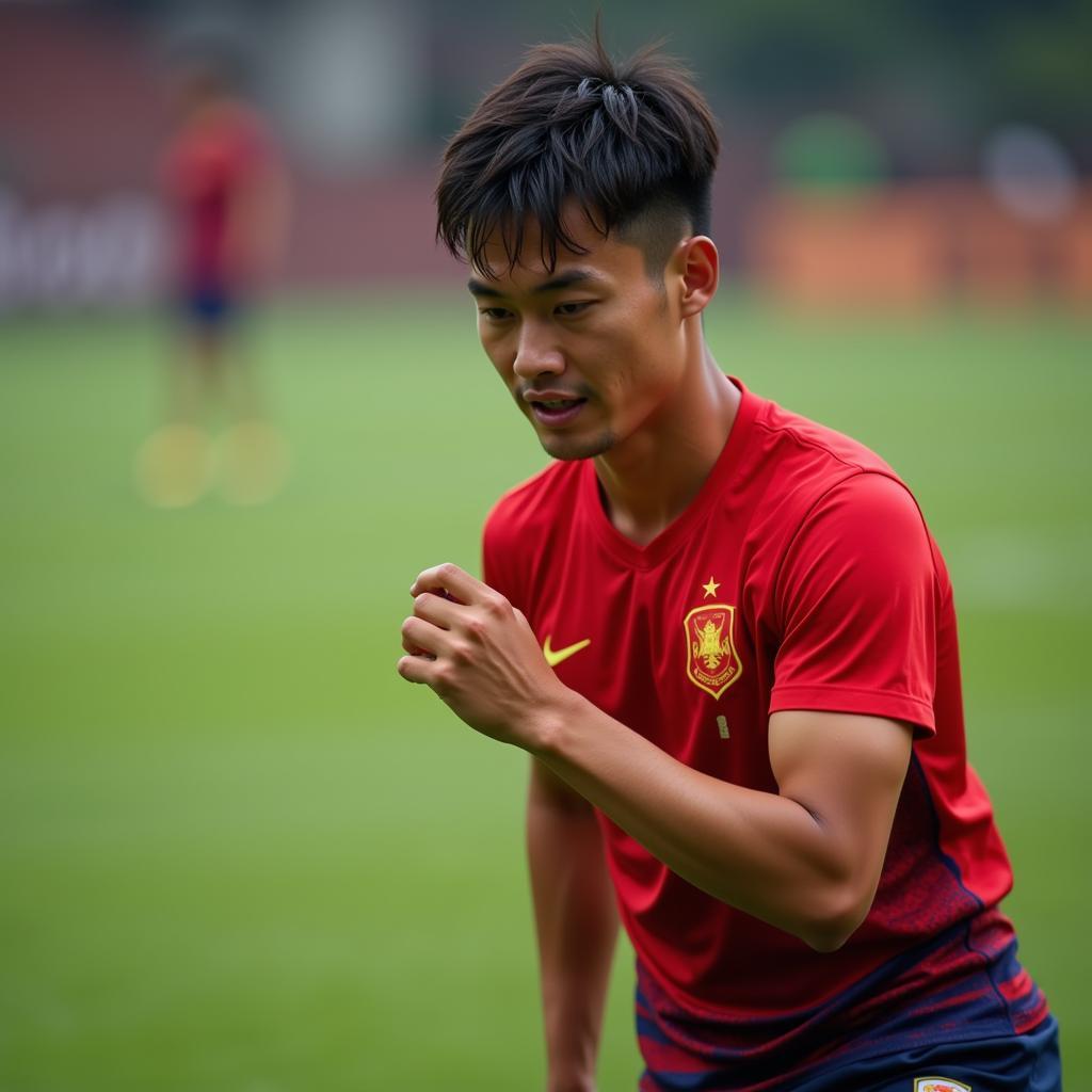 A Vietnamese U22 player training hard.