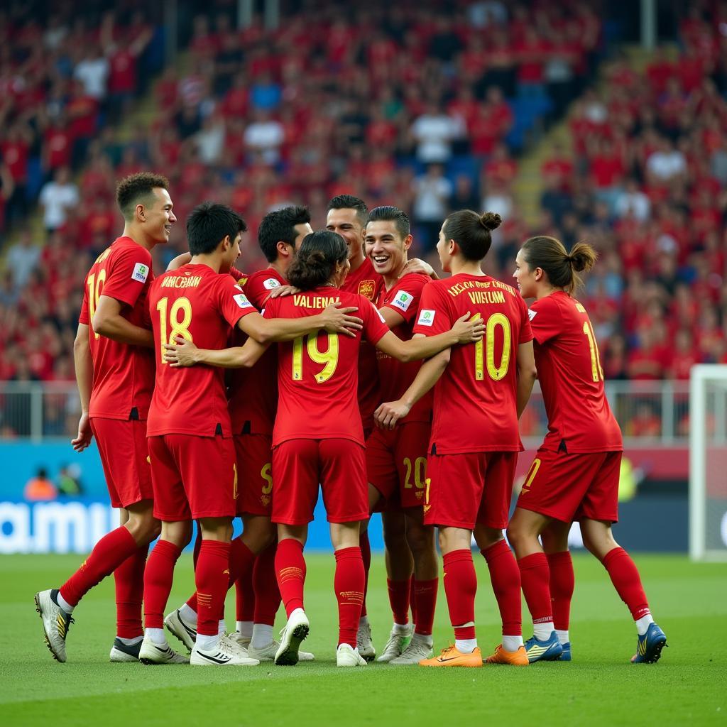 Vietnamese U22 team celebrating a goal.