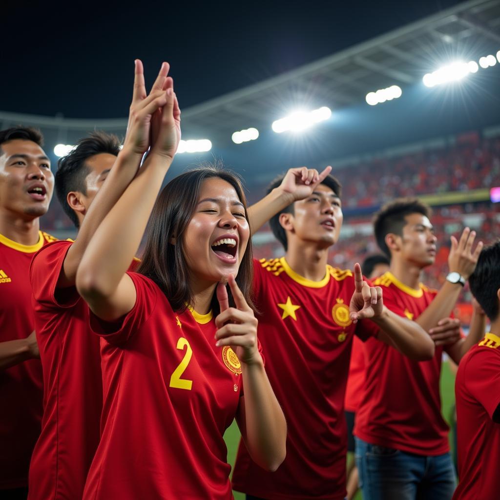 Vietnamese U23 fans singing parody songs in the stadium