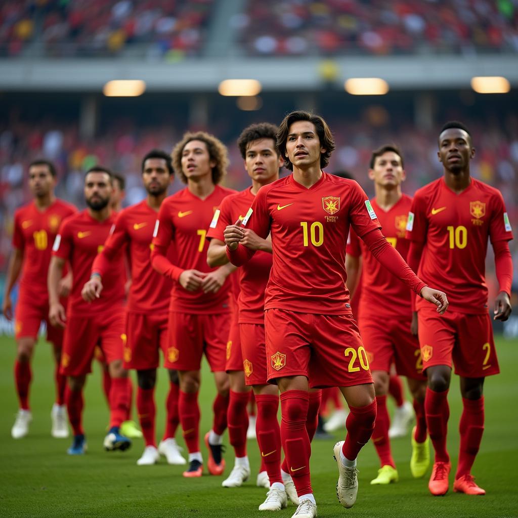 Vietnam U23 football team lining up before a match.