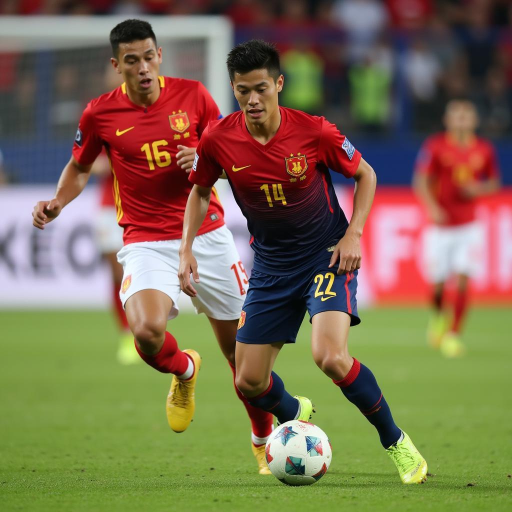 Vietnamese U23 midfielder orchestrating play