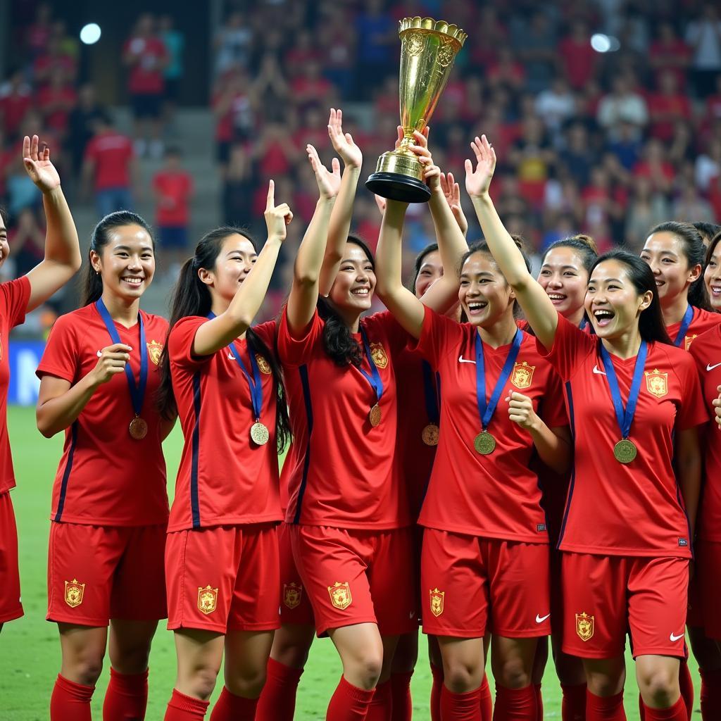 Vietnamese Women's National Football Team Celebrating a Victory