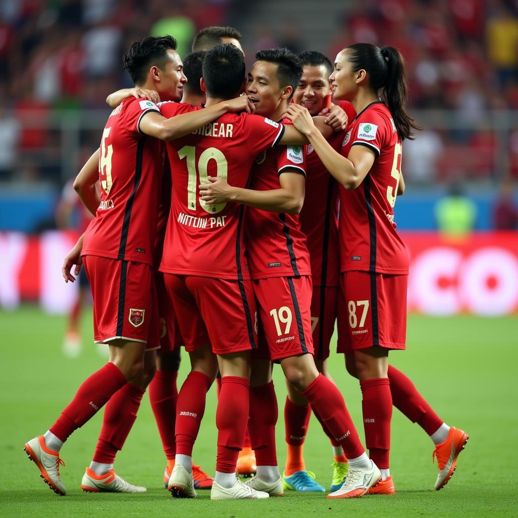 Viettel FC players celebrating a goal