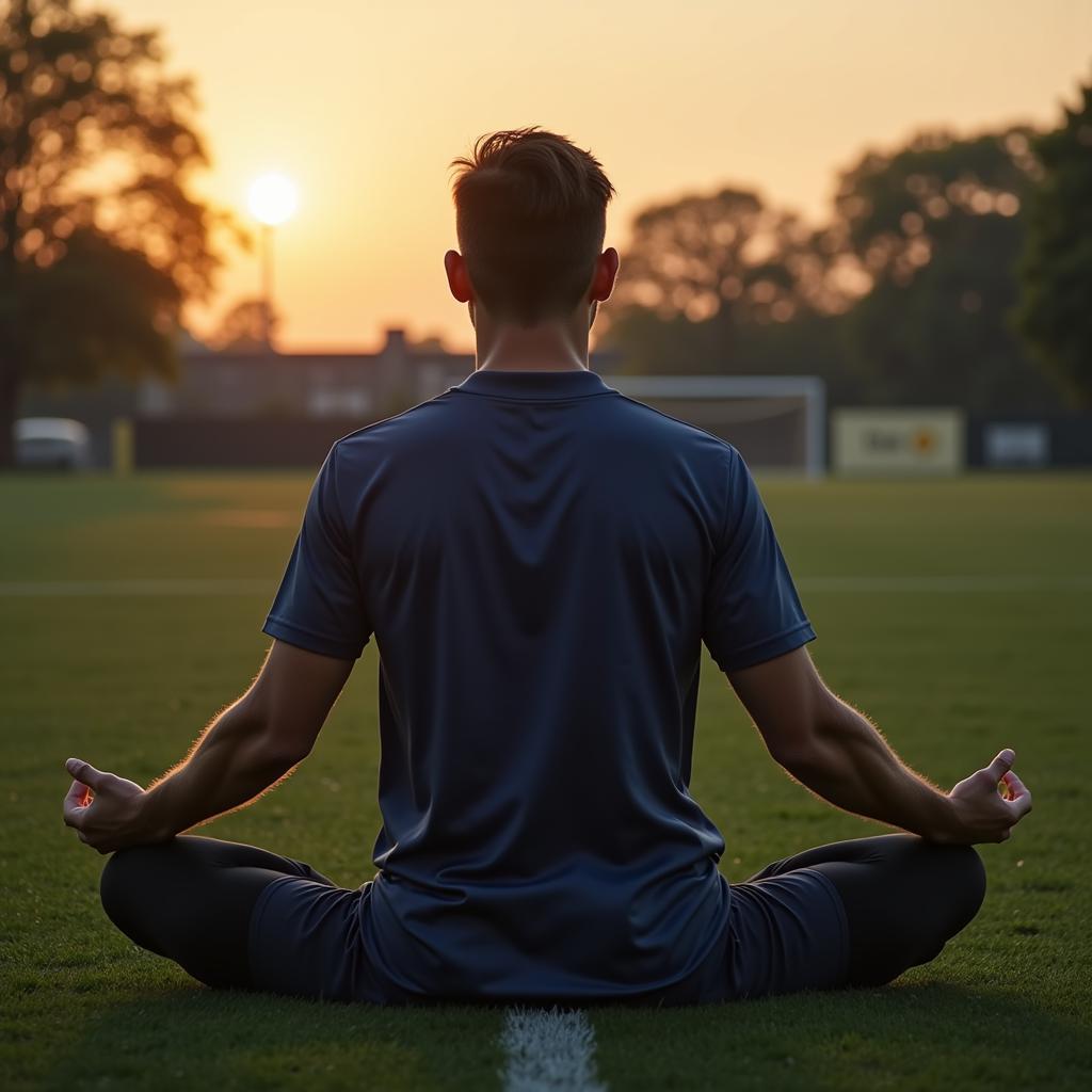 Footballer meditating for focus