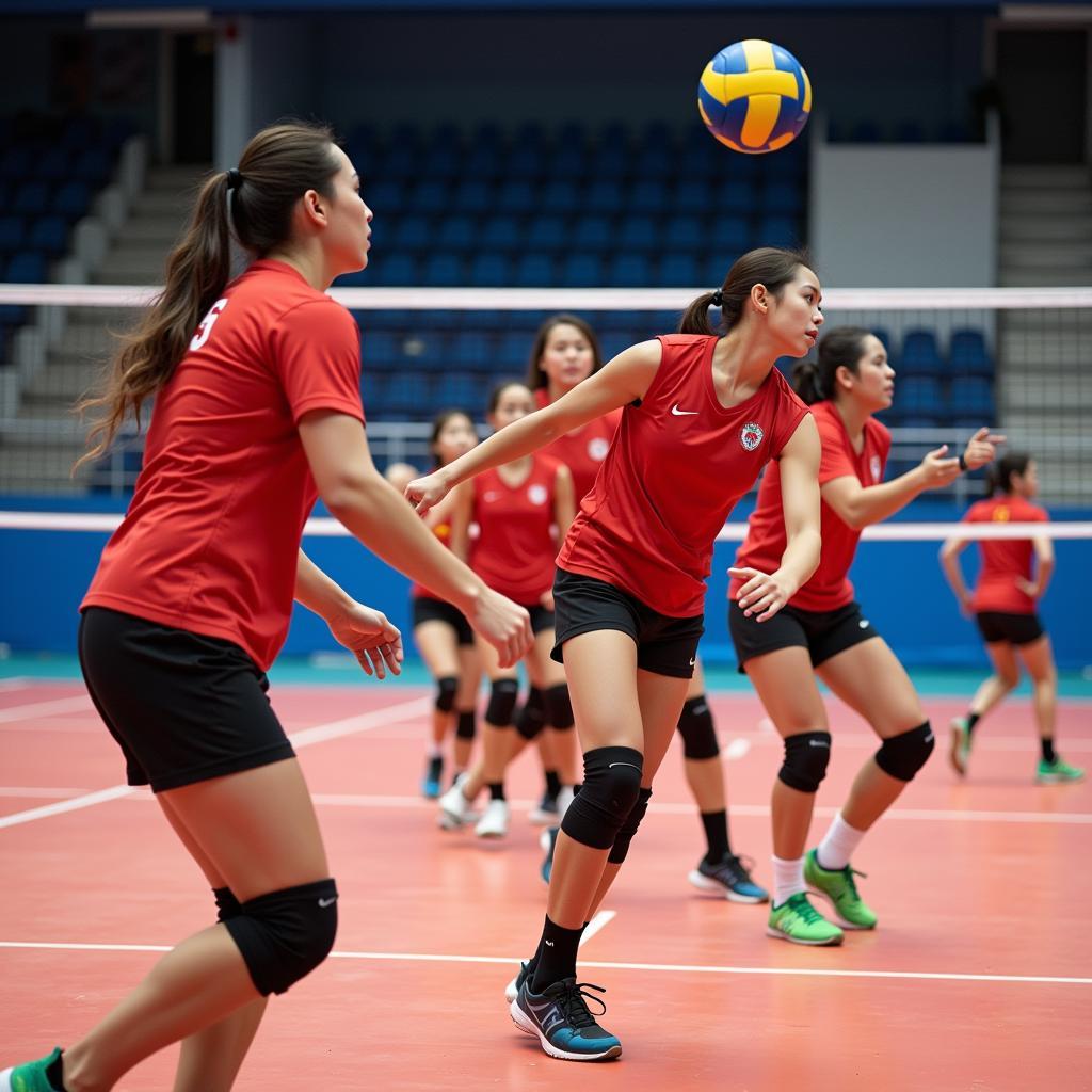 Vietnamese Volleyball Players Training