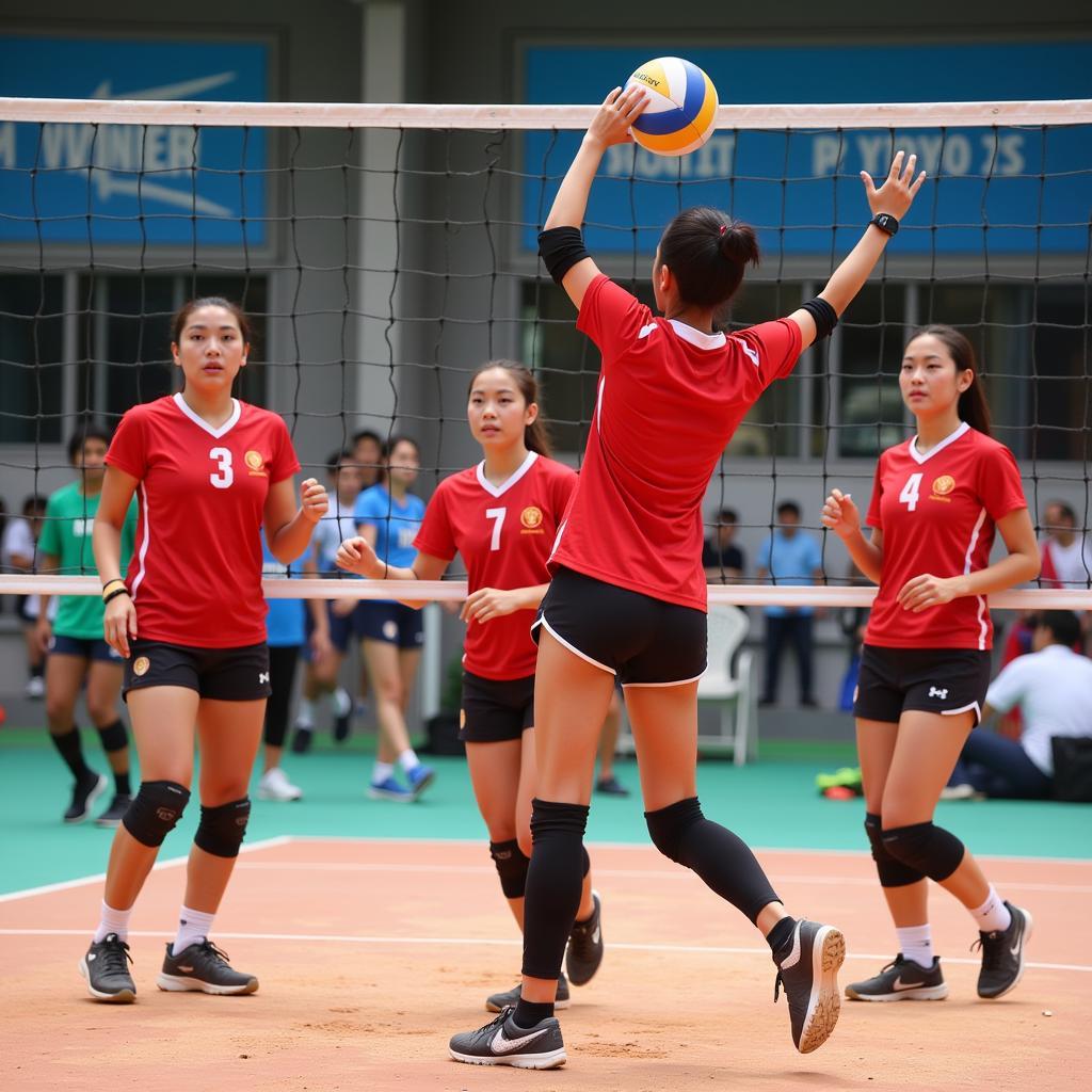 Vietnamese volleyball players training