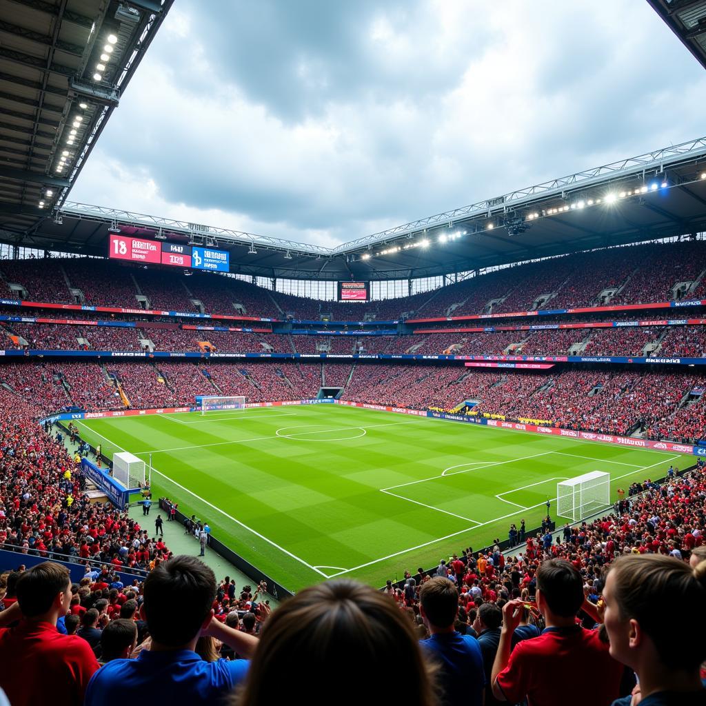 Spectators Watching a Soccer Game in a Stadium