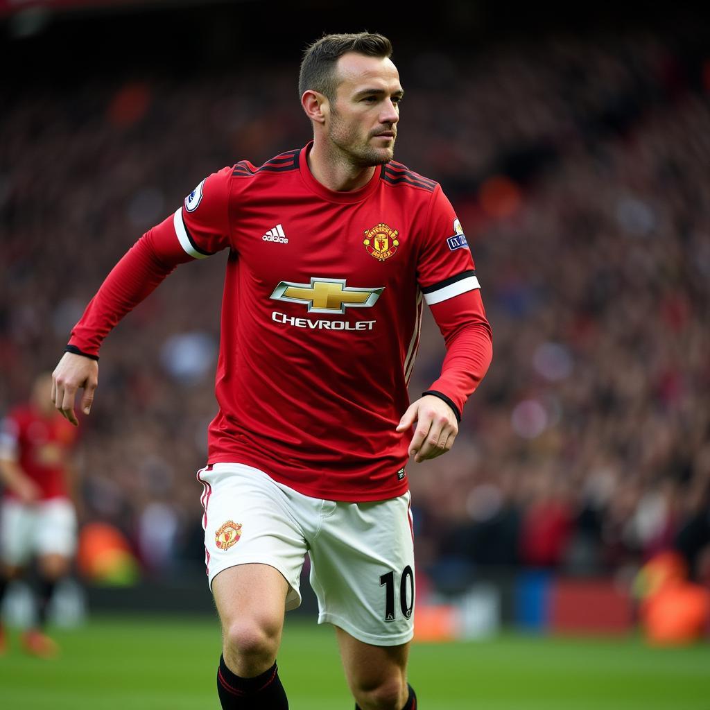 Wayne Rooney in action for Manchester United, wearing the number 10 shirt during the 2007 season.