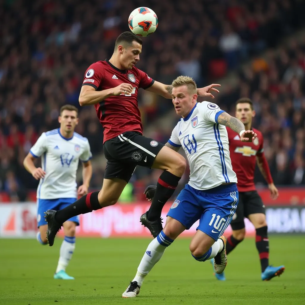 Wout Weghorst winning an aerial duel