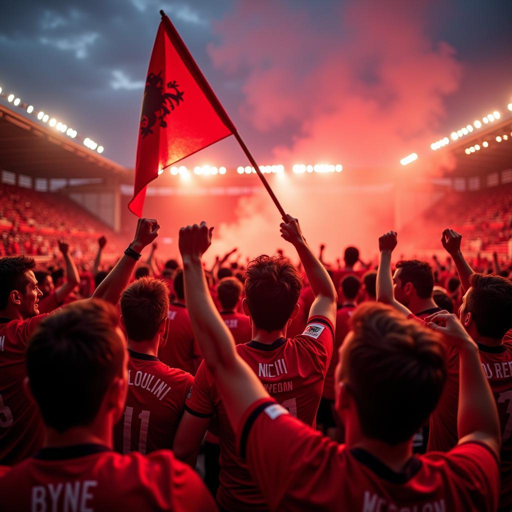 Welsh football fans celebrating a victory