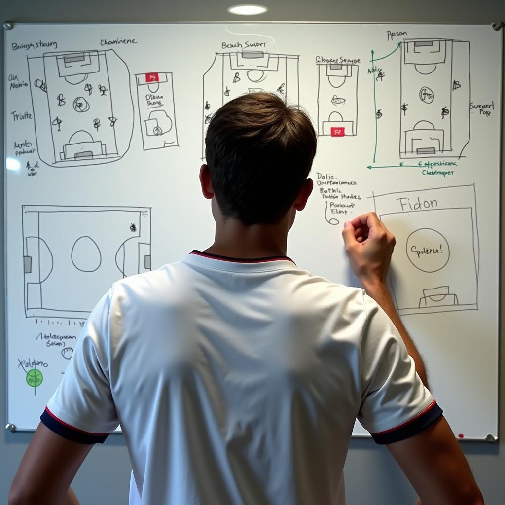 World Cup coach discussing tactics on a whiteboard