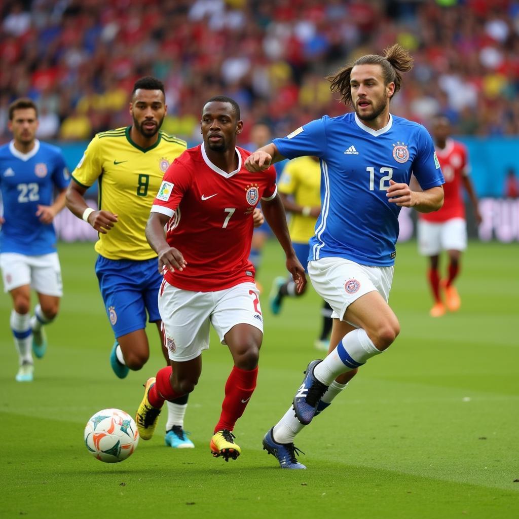 World Cup Fastest Players: A display of incredible speed and agility as players race towards the goal.