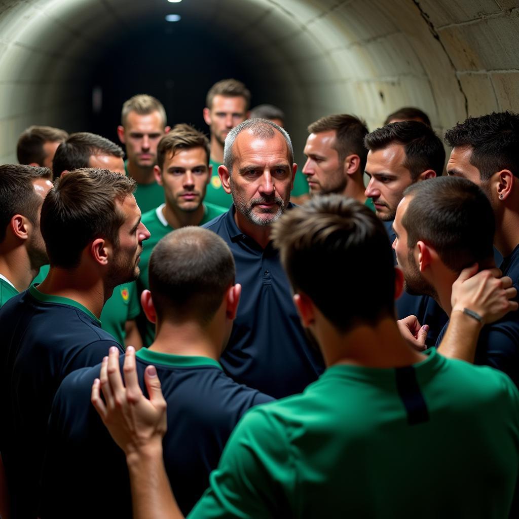 World Cup team huddles before the match