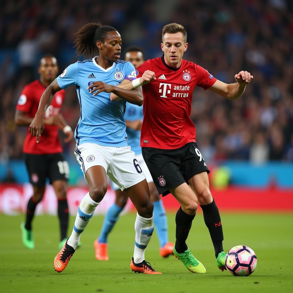 Yerry Mina and Erling Haaland locked in an intense duel