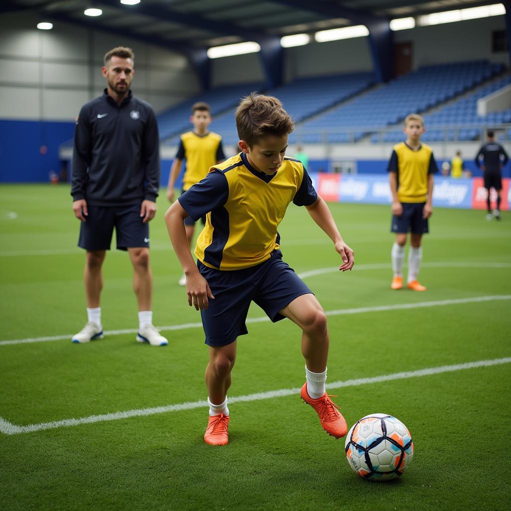 Young athlete training at a professional facility