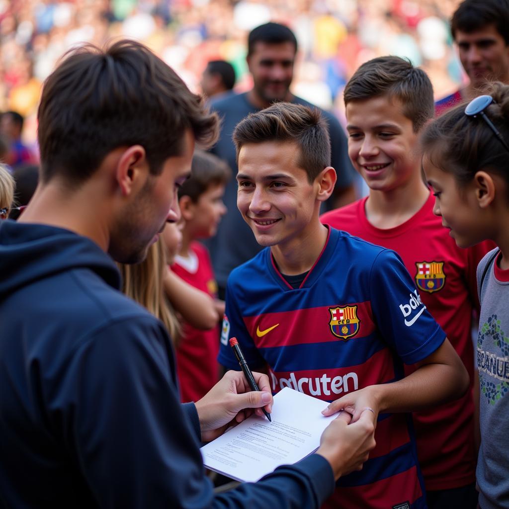 Young Barca player signing an autograph