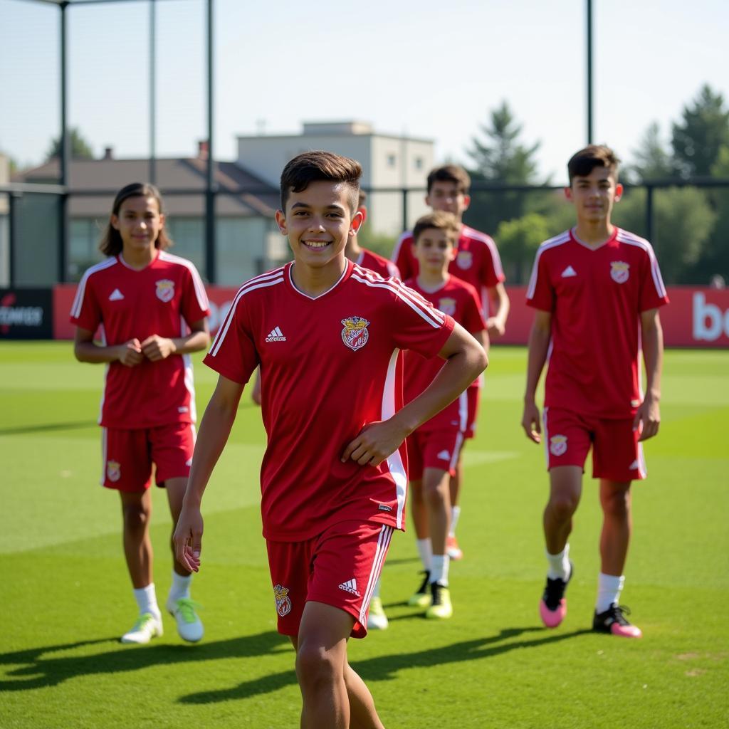 Young Benfica players training on the pitch