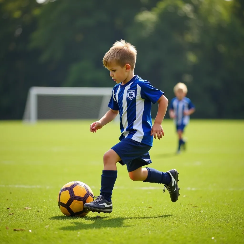 Young Boy Kicking Football