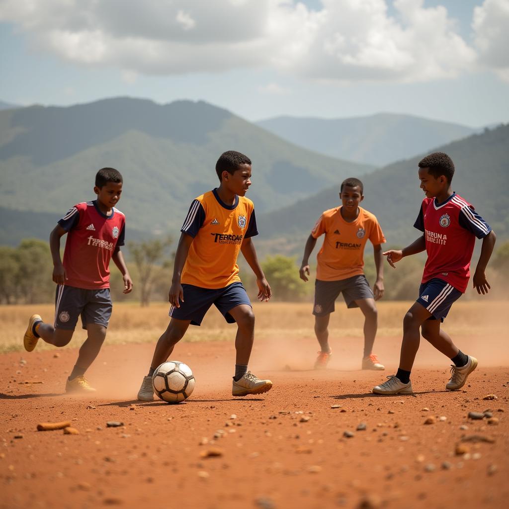 Young East Timorese footballers undergoing training drills