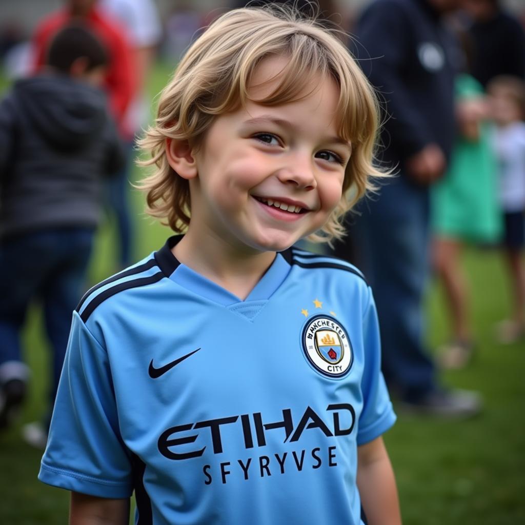 Young fan in a Haaland kit