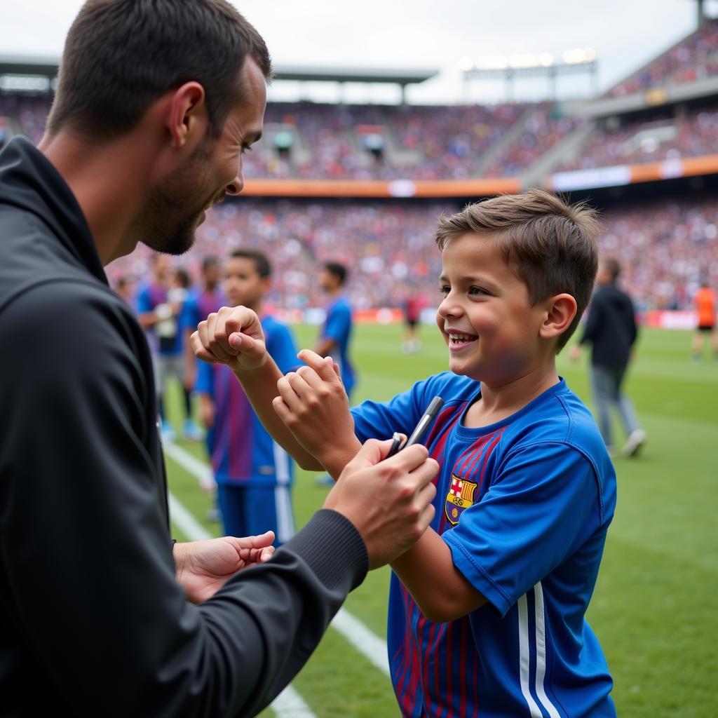 Young Fan Meeting a Football Player