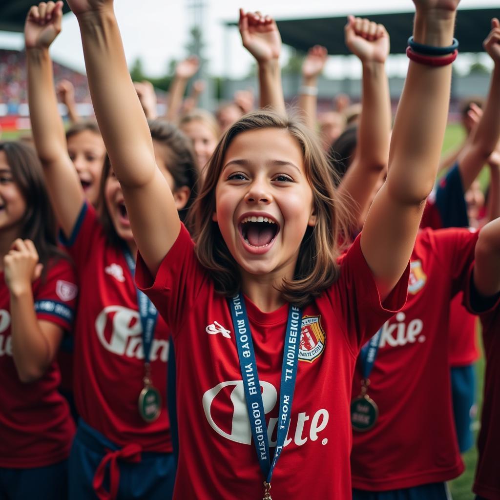 Young fans celebrating a goal