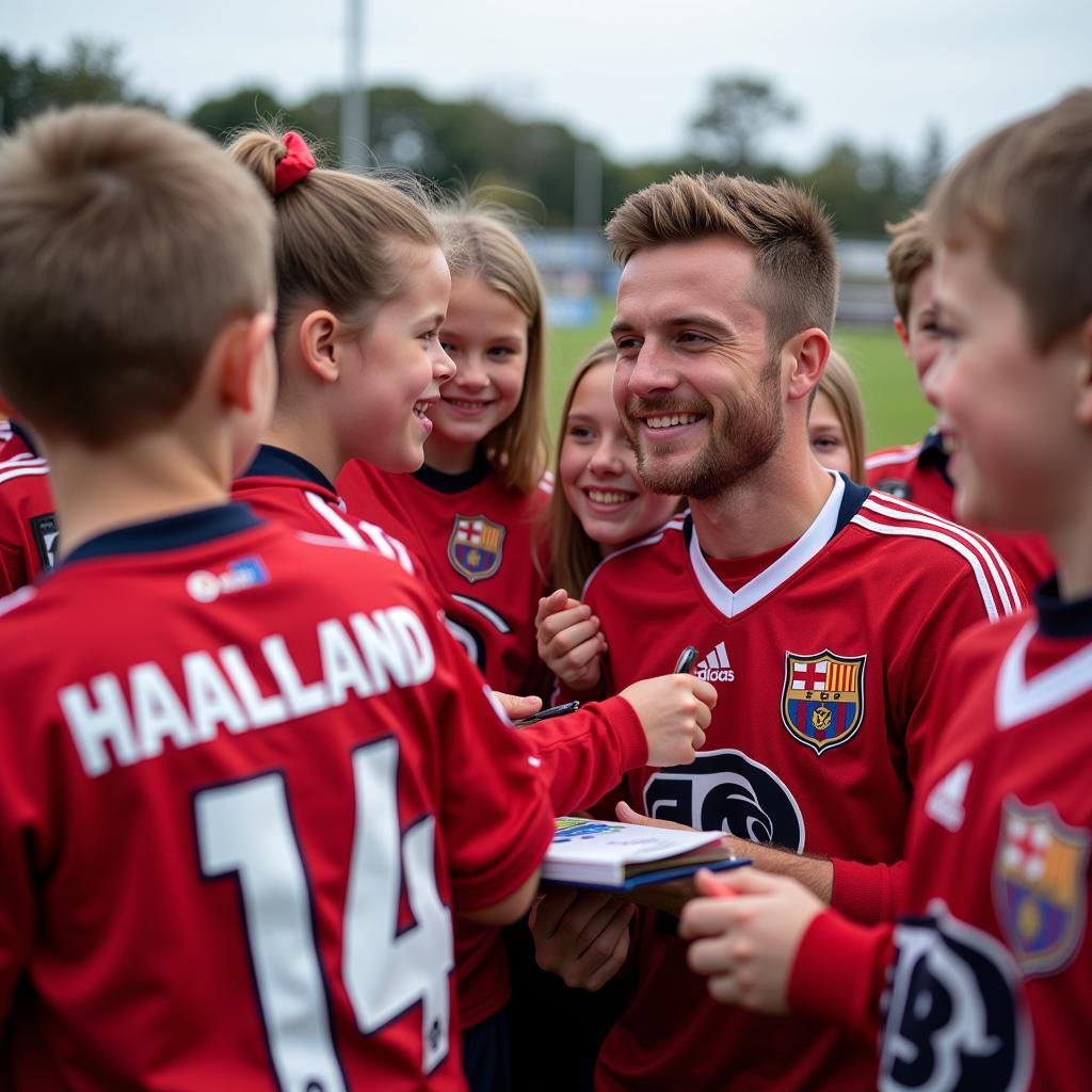 Young fans wearing Erling Haaland jerseys