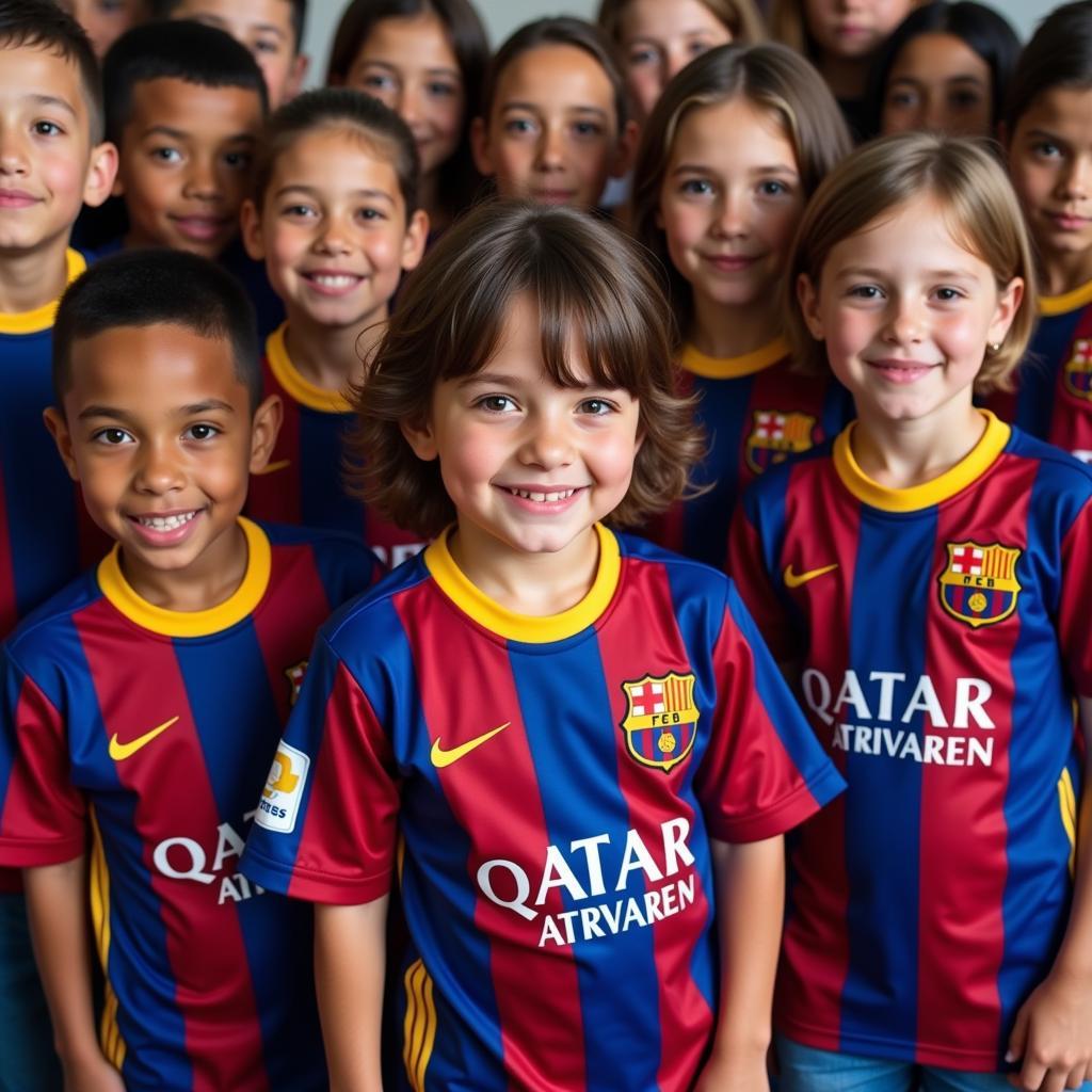 Young fans proudly donning Messi jerseys