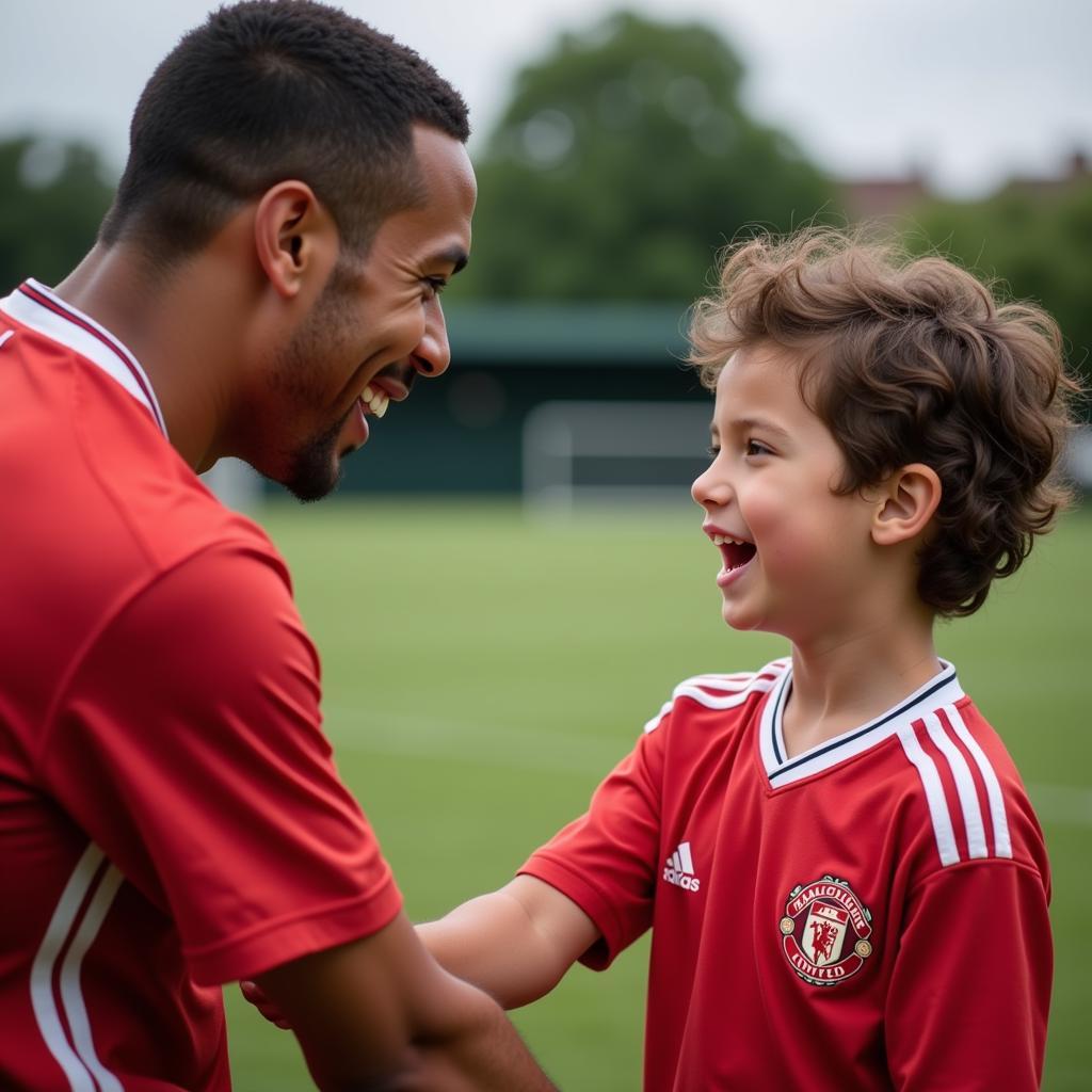 A young fan meets his football idol, creating a lasting memory