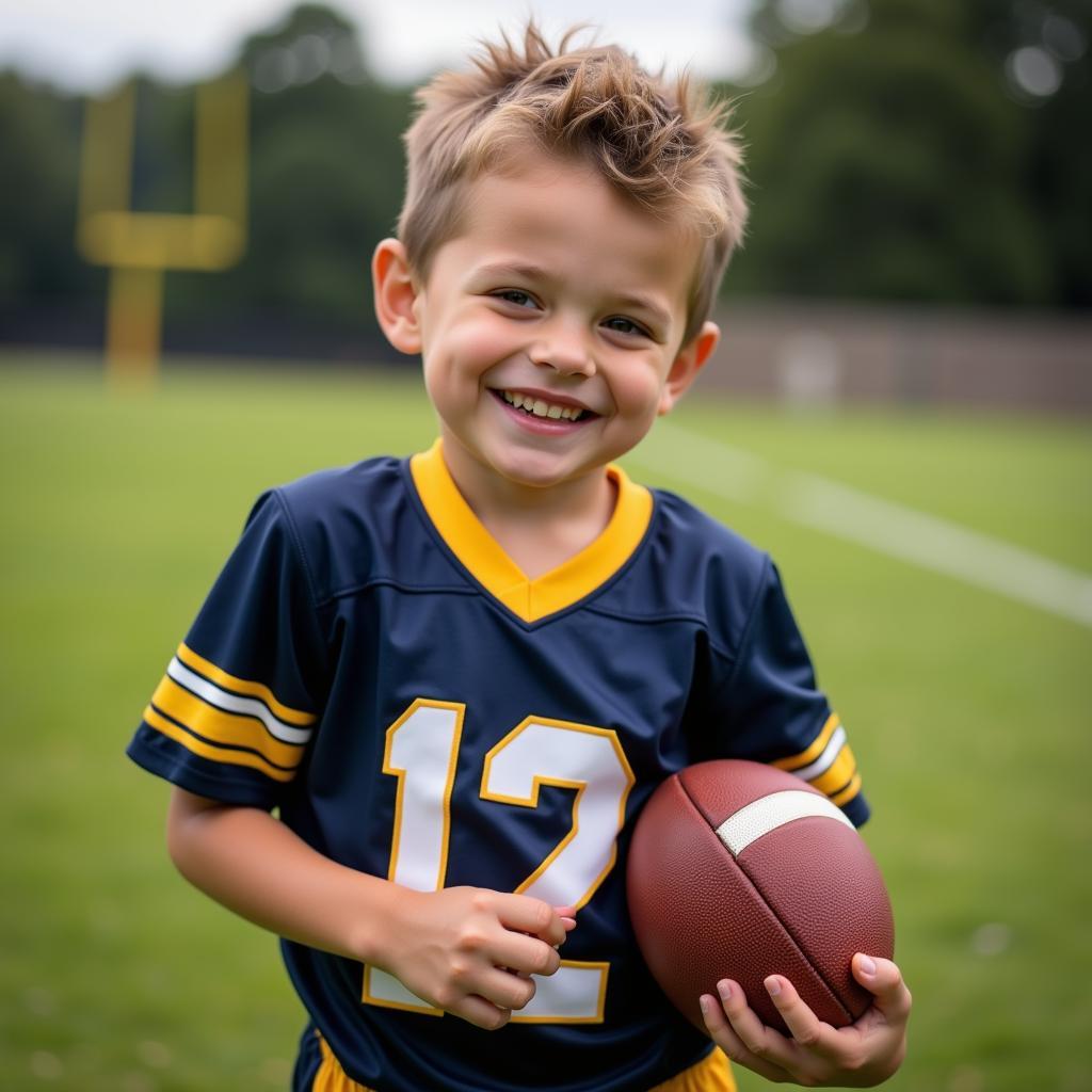 Young Football Fan Wearing Jersey