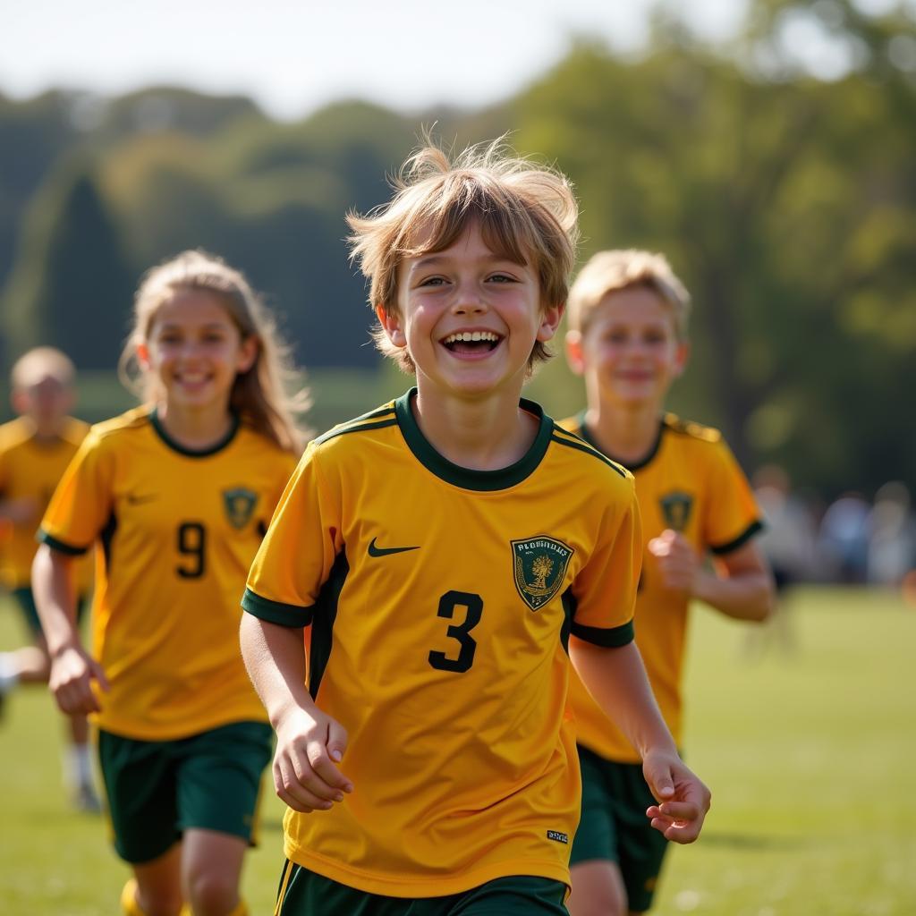 Young football player celebrating a goal