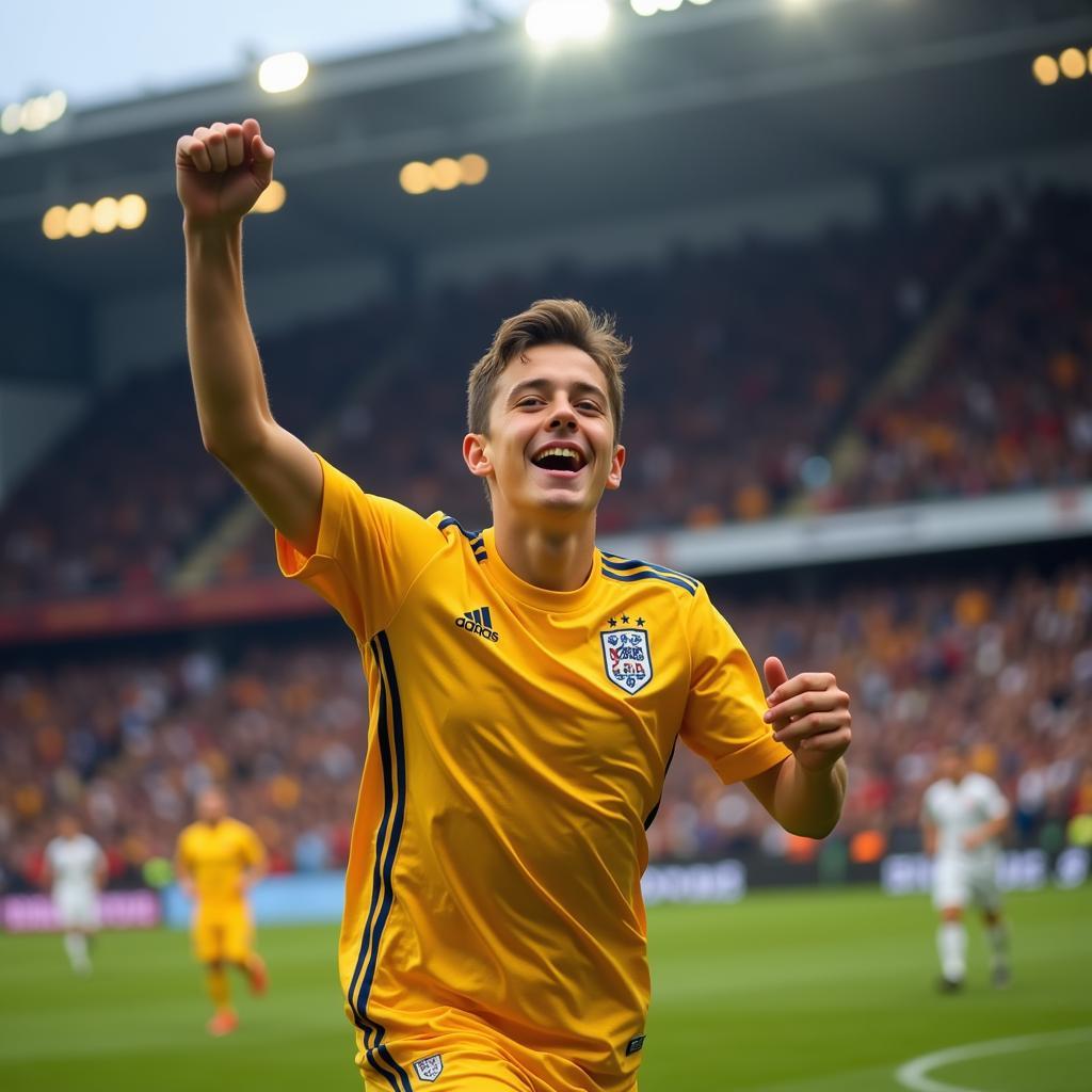 Young Football Player Celebrating Goal