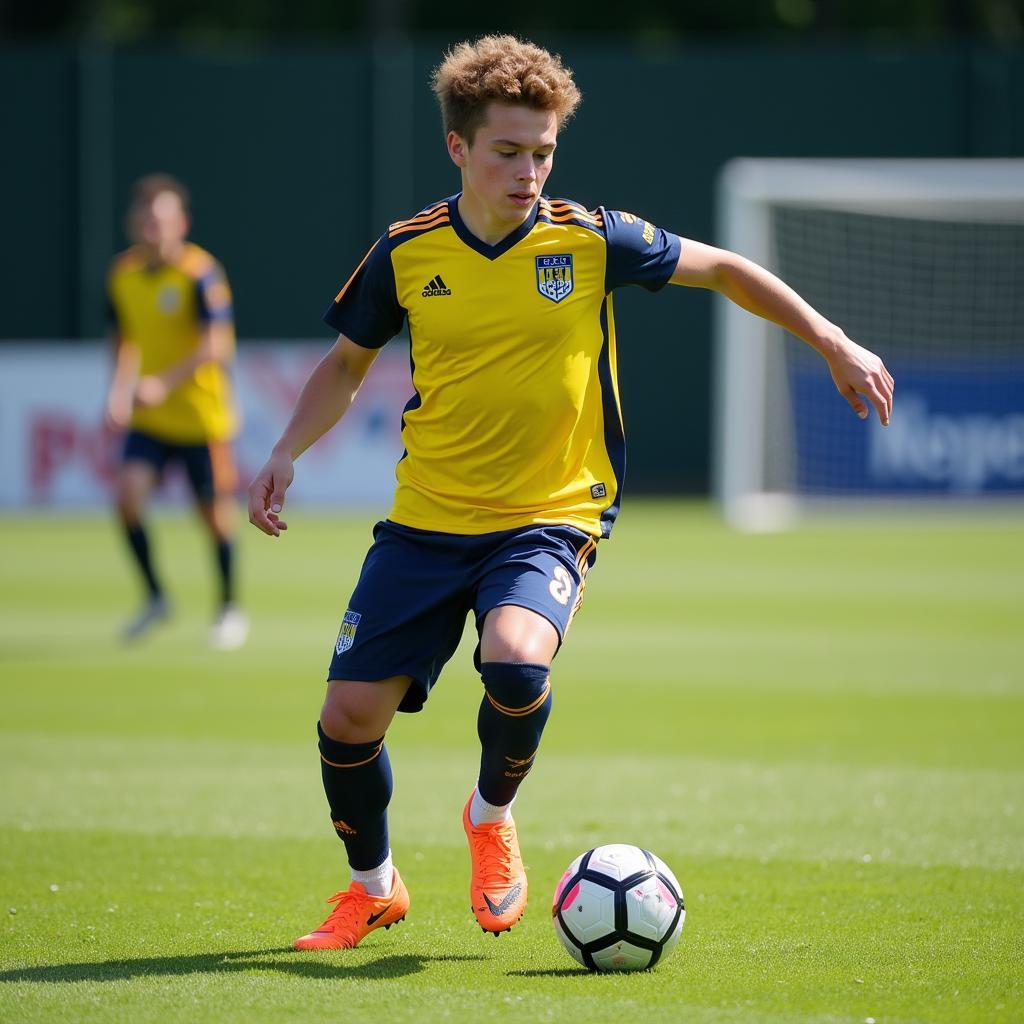 Young Football Player Training with a Ball