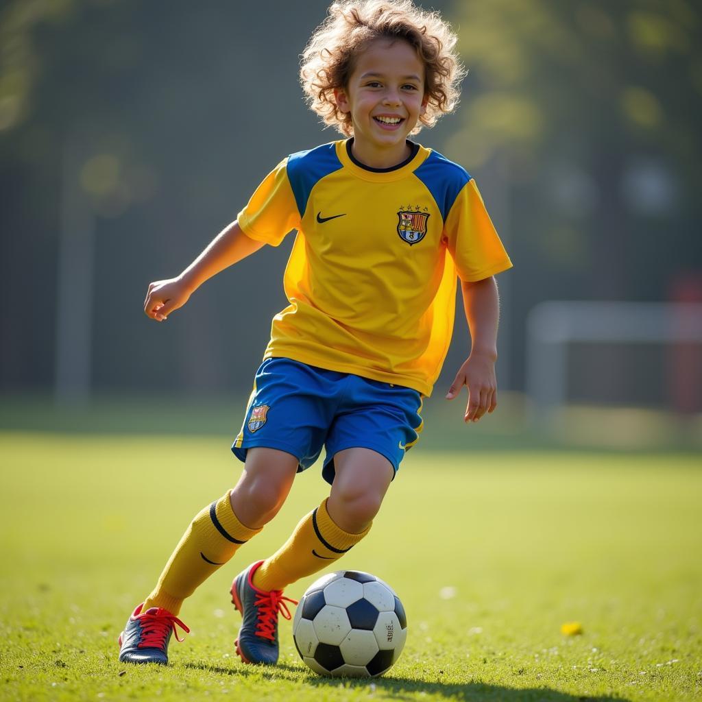 Young Football Player Training with Passion