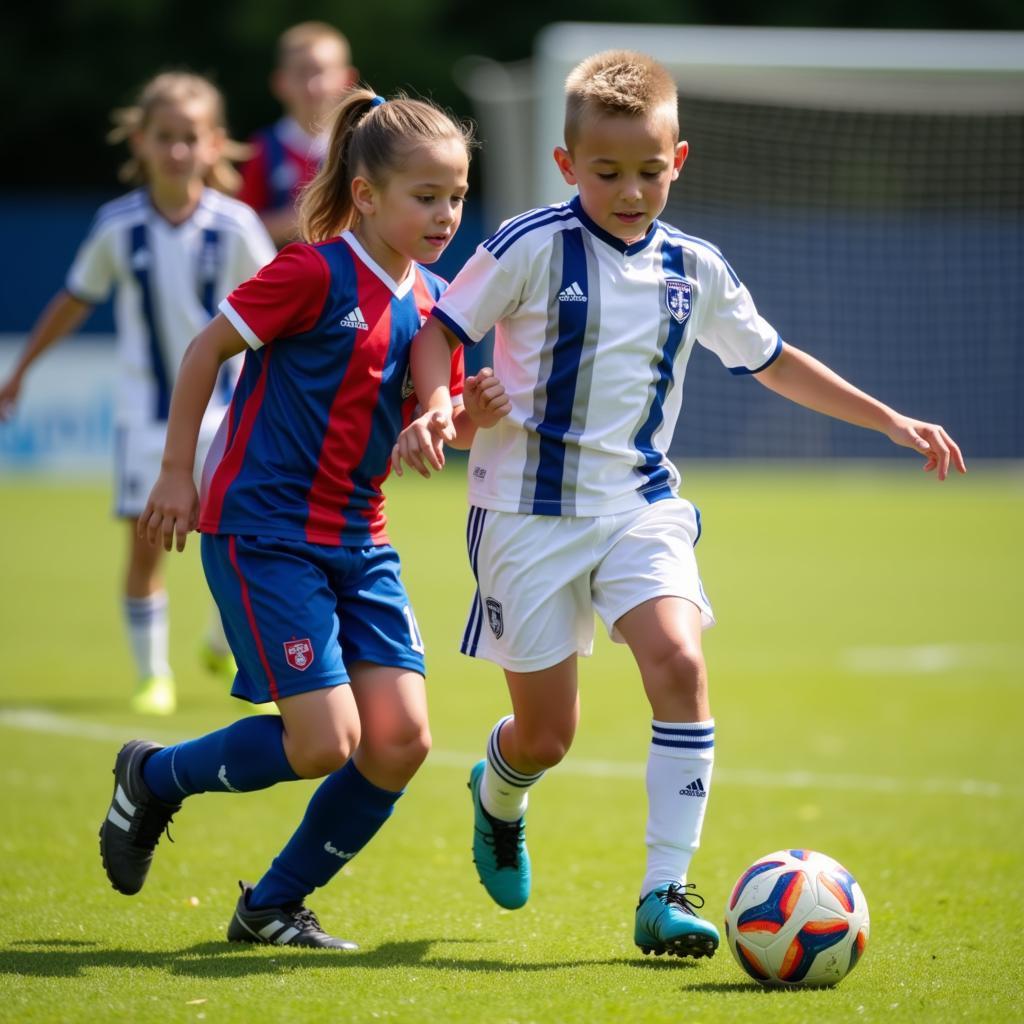 Young Footballer Dribbling Past Opponent