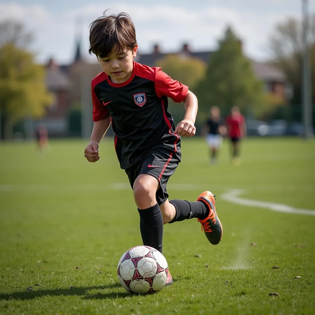 A young, aspiring footballer trains hard, embodying the spirit of the Haaland Pack