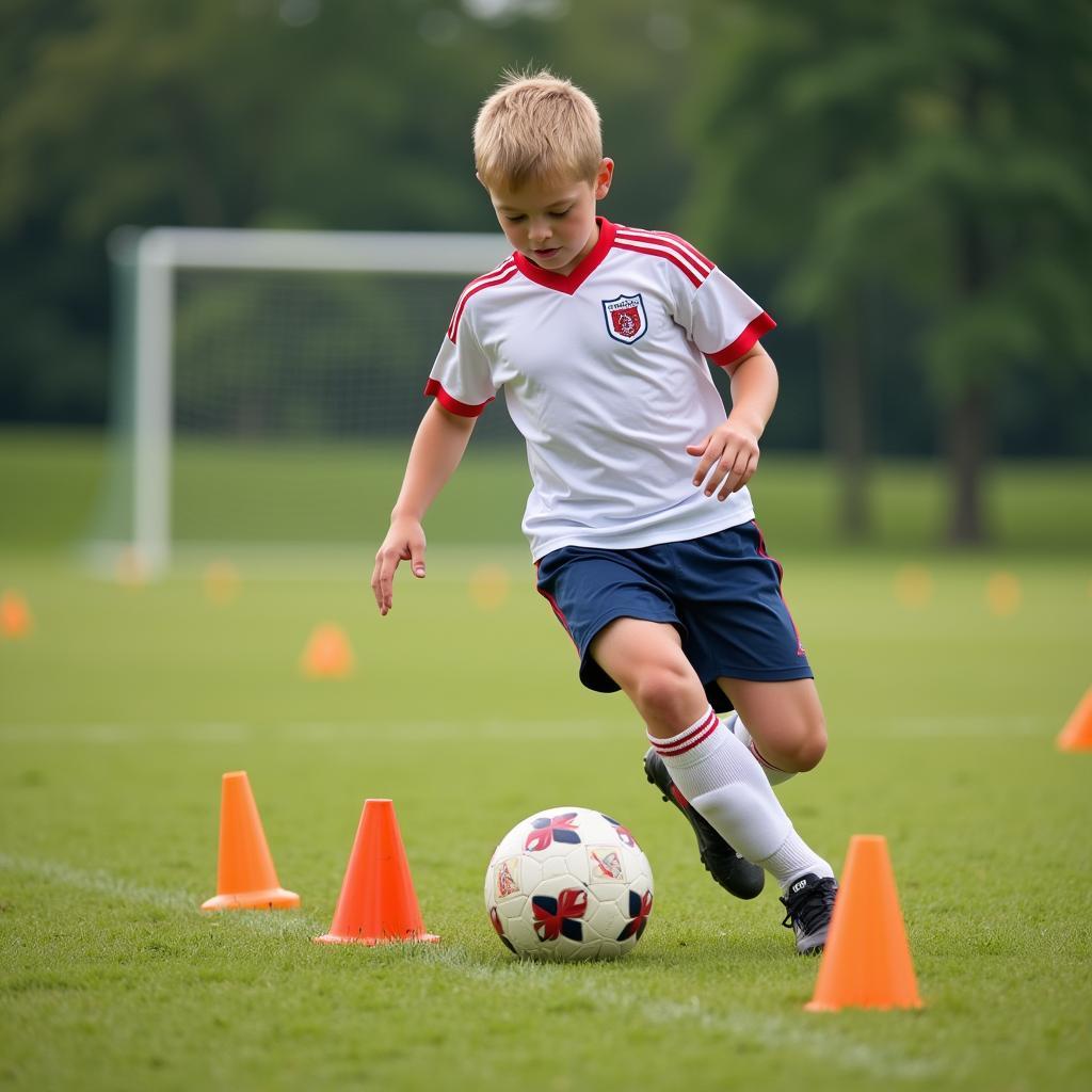 Young Footballer Training Hard