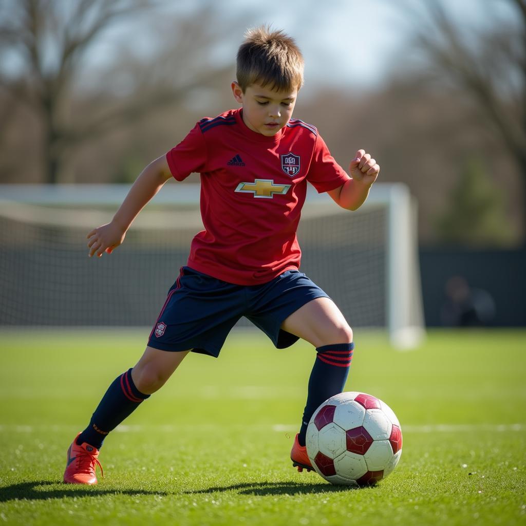 Young Footballer Showing Dedication Through Intense Training