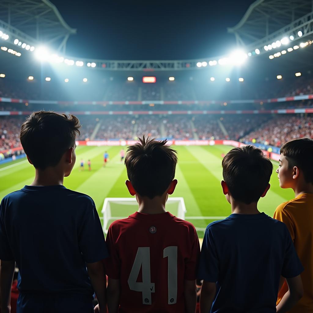 Young Footballers watching a professional match in Episode 5