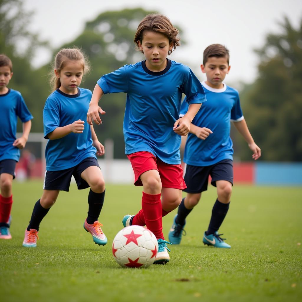 Young footballers showcasing their dribbling skills