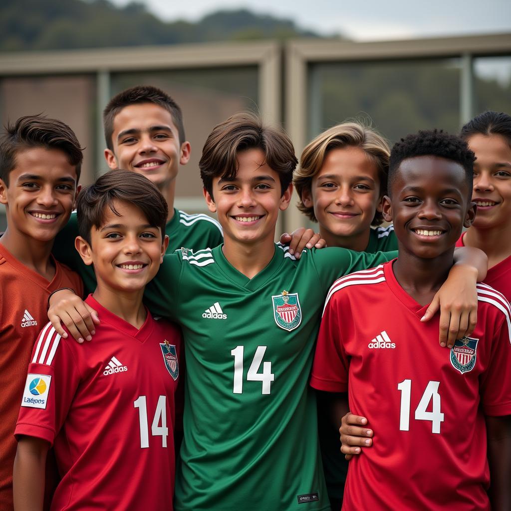 Youth Footballers sporting the number 14 on their jerseys