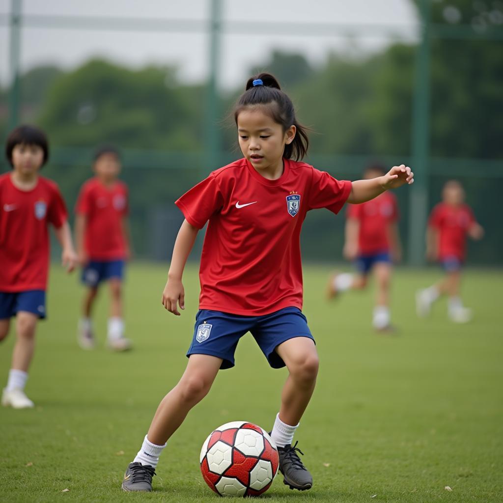 Young Hoang Thi Loan during football practice