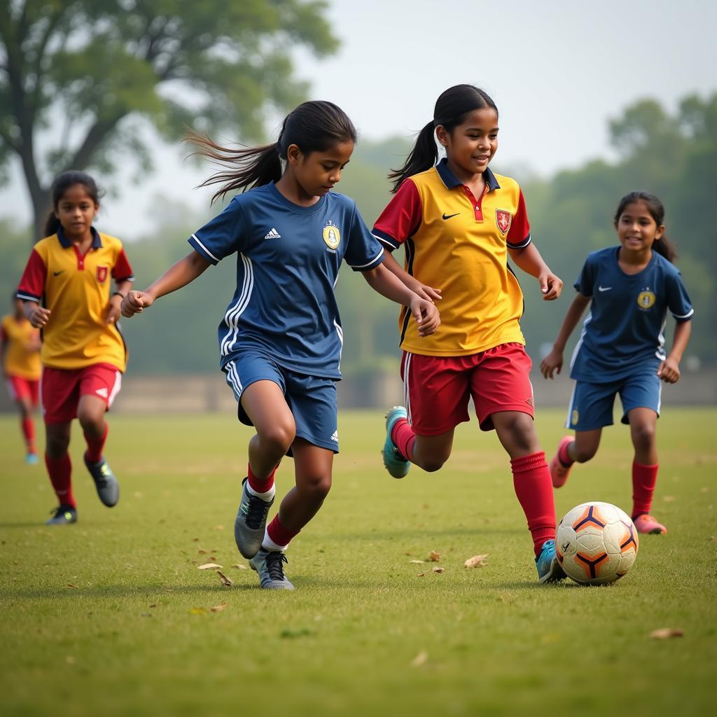 Young Indian Girls Playing Football