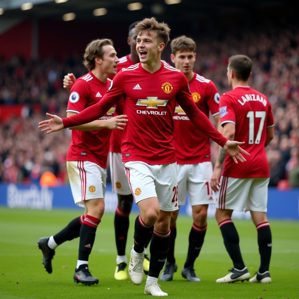 Young MU Player Celebrating a Goal After Scoring for His Loan Club