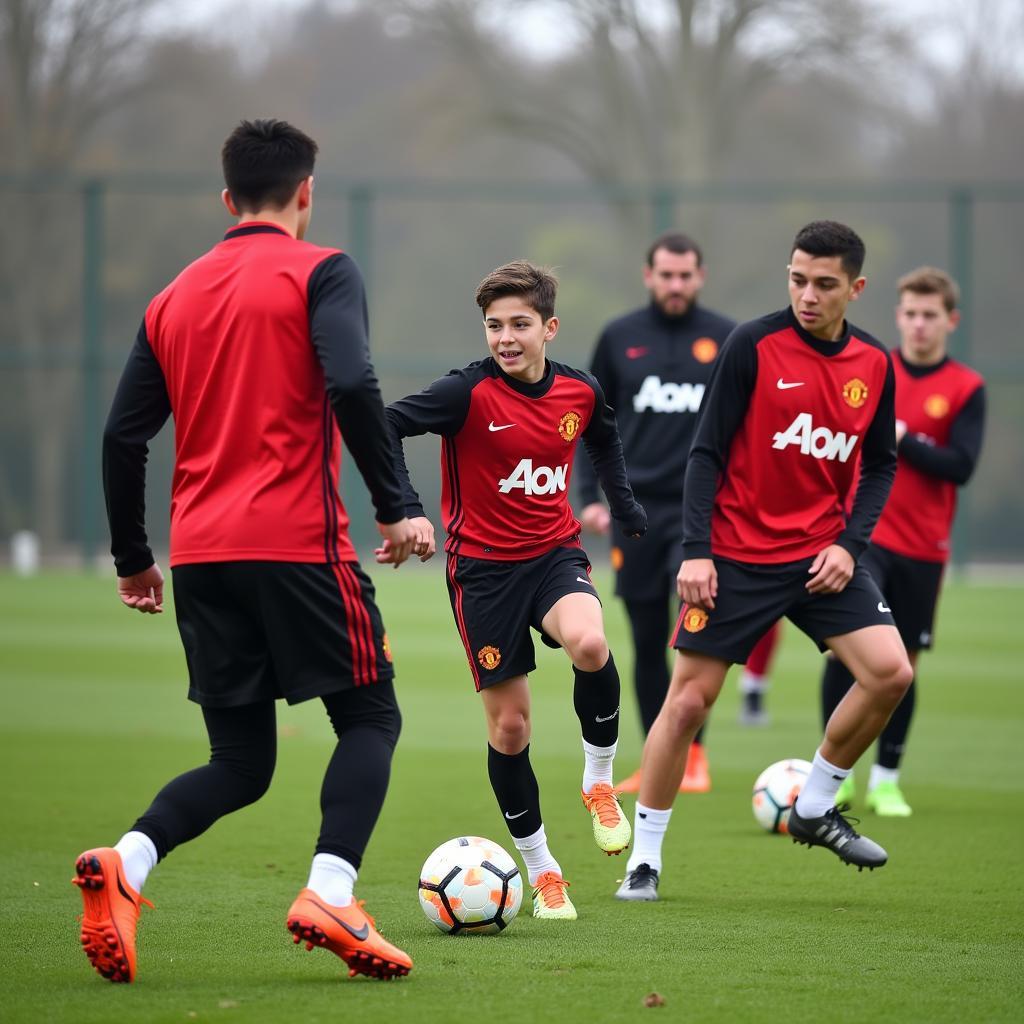 Young MU Players Training at Carrington Training Ground