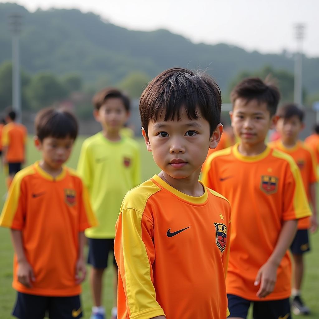 Young footballers training in Quang Ngai