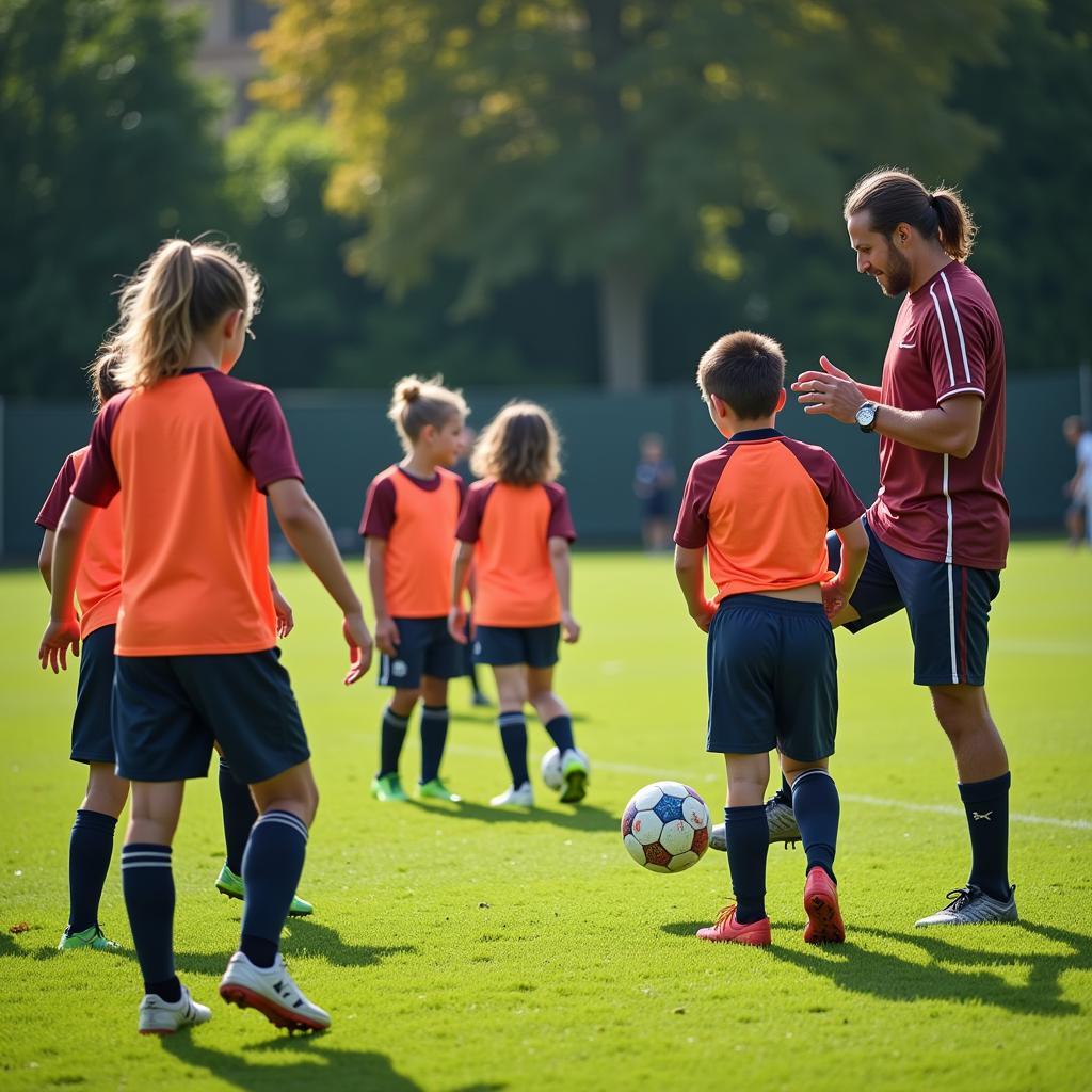 Young soccer players practicing drills