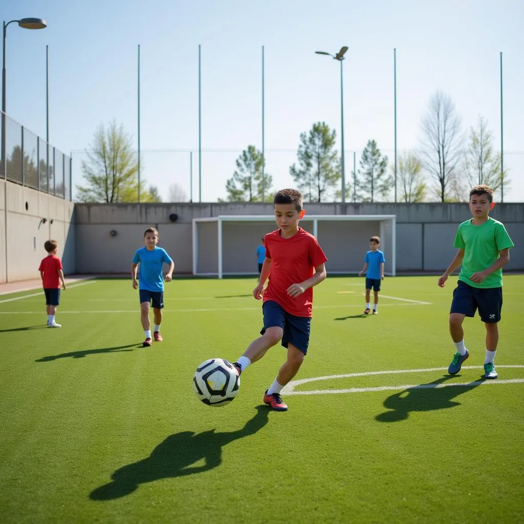 Young Uzbek footballers undergoing training drills at a football academy