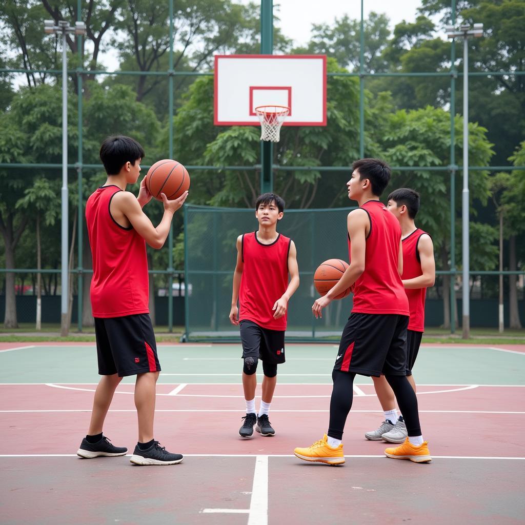 Young Vietnamese Basketball Players Training