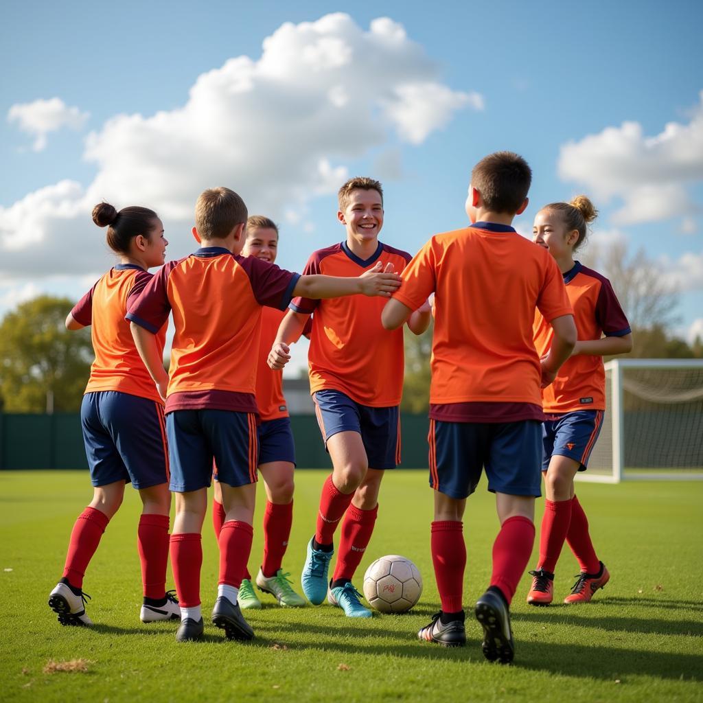 Youth Football Team Celebrating a Goal